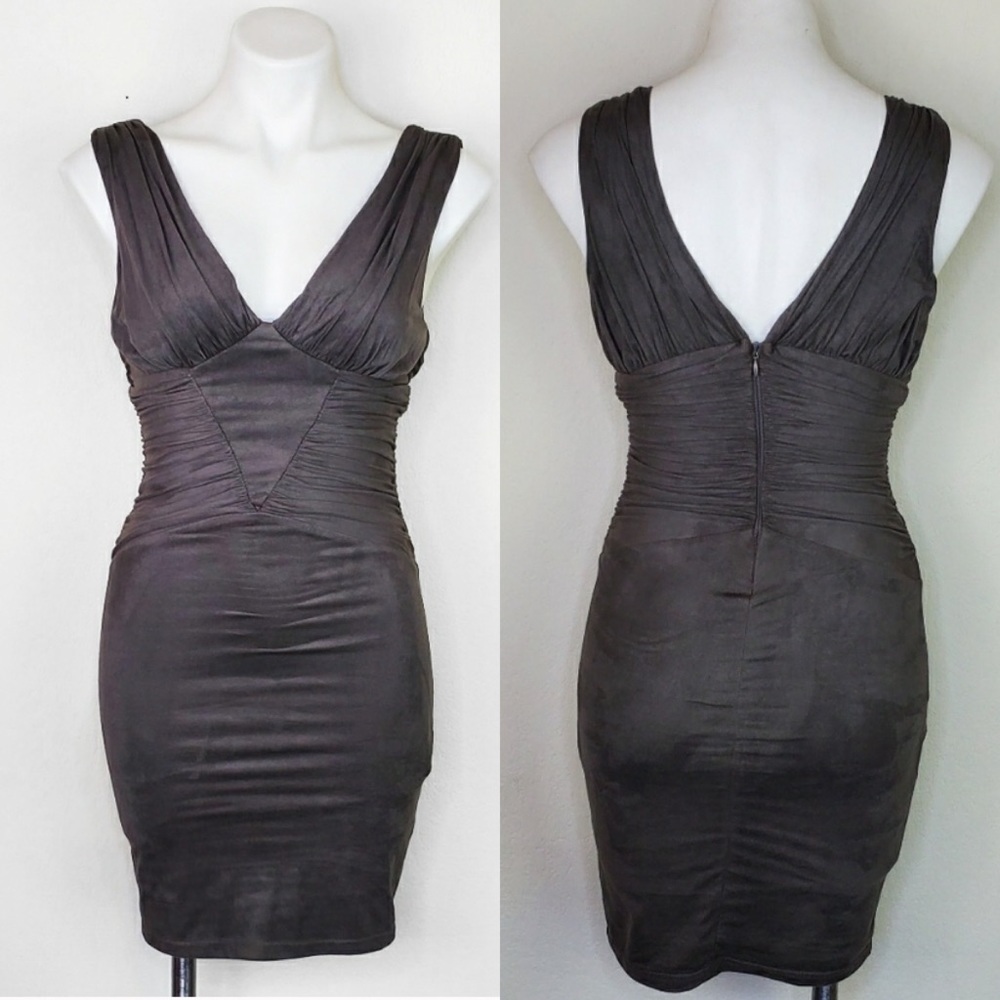 Bebe Faux Suede Olive Bodycon Dress - Picture 3 of 9